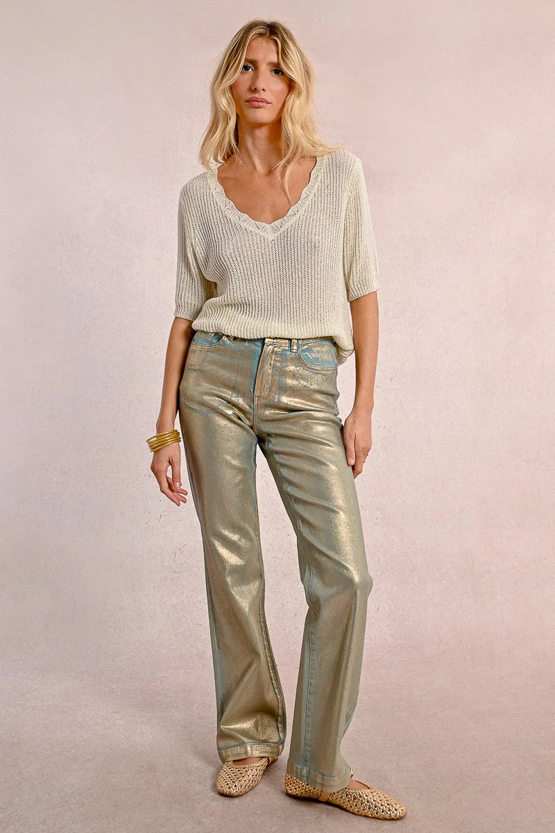Coated Straight Pants - Turquoise by Molly Bracken | 25 South Boutiques