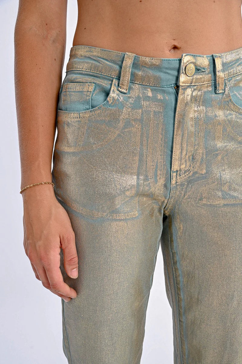 Coated Straight Pants - Turquoise by Molly Bracken — view 3
