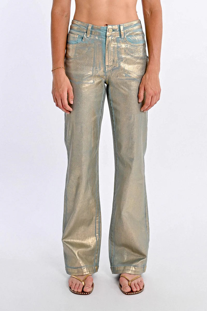 Coated Straight Pants - Turquoise by Molly Bracken — alternate view
