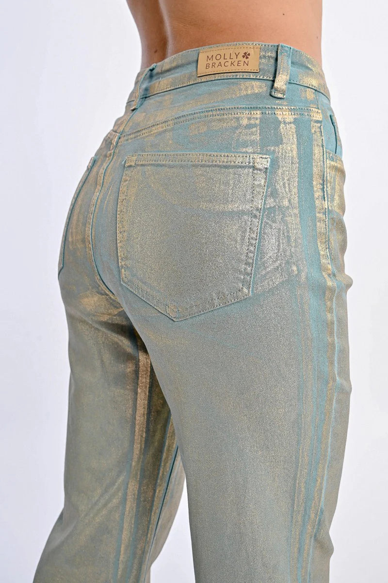 Coated Straight Pants - Turquoise by Molly Bracken — view 4