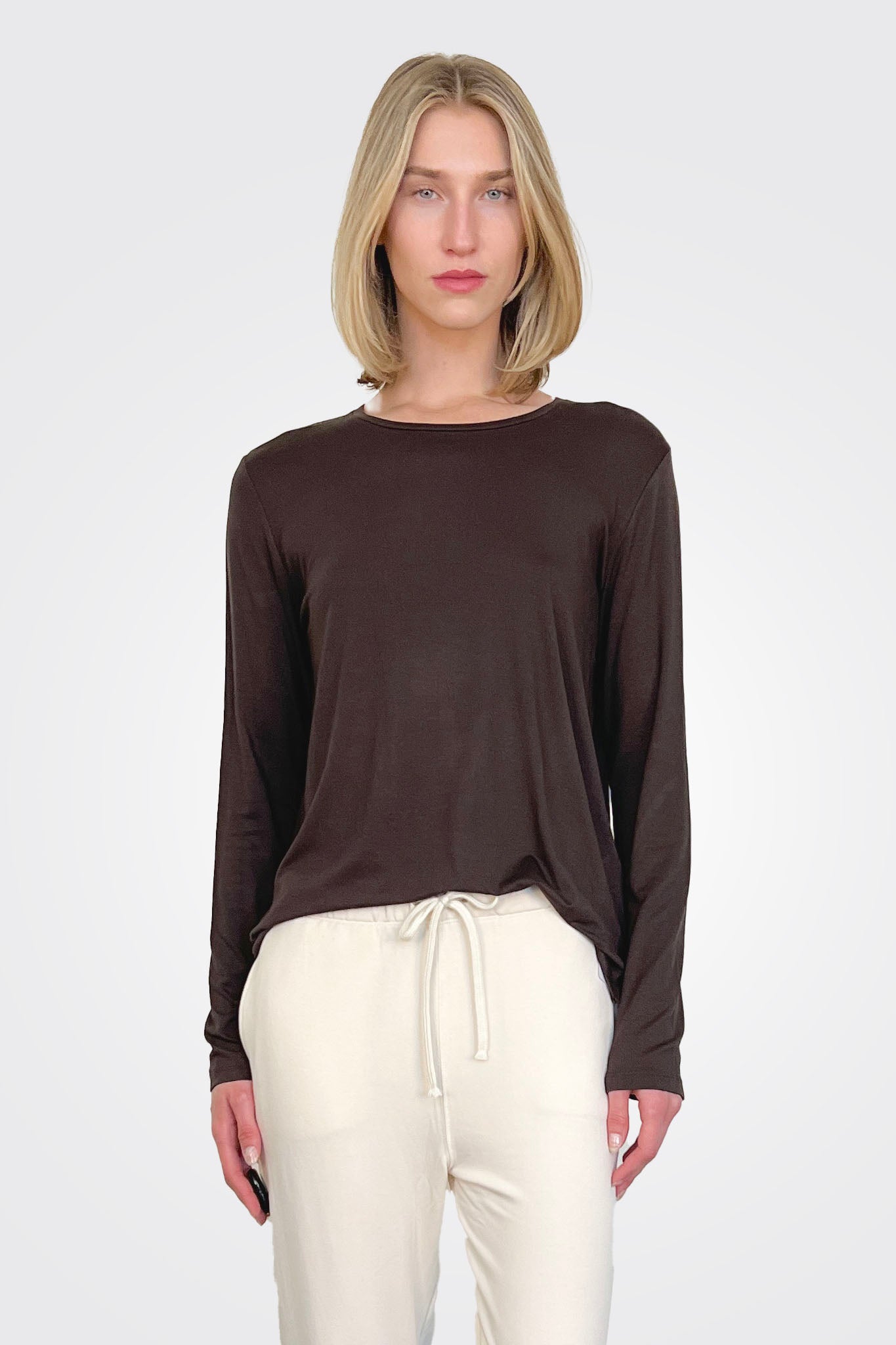 Soft Touch Semi Relaxed Crewneck - Coffee by Majestic — alternate view