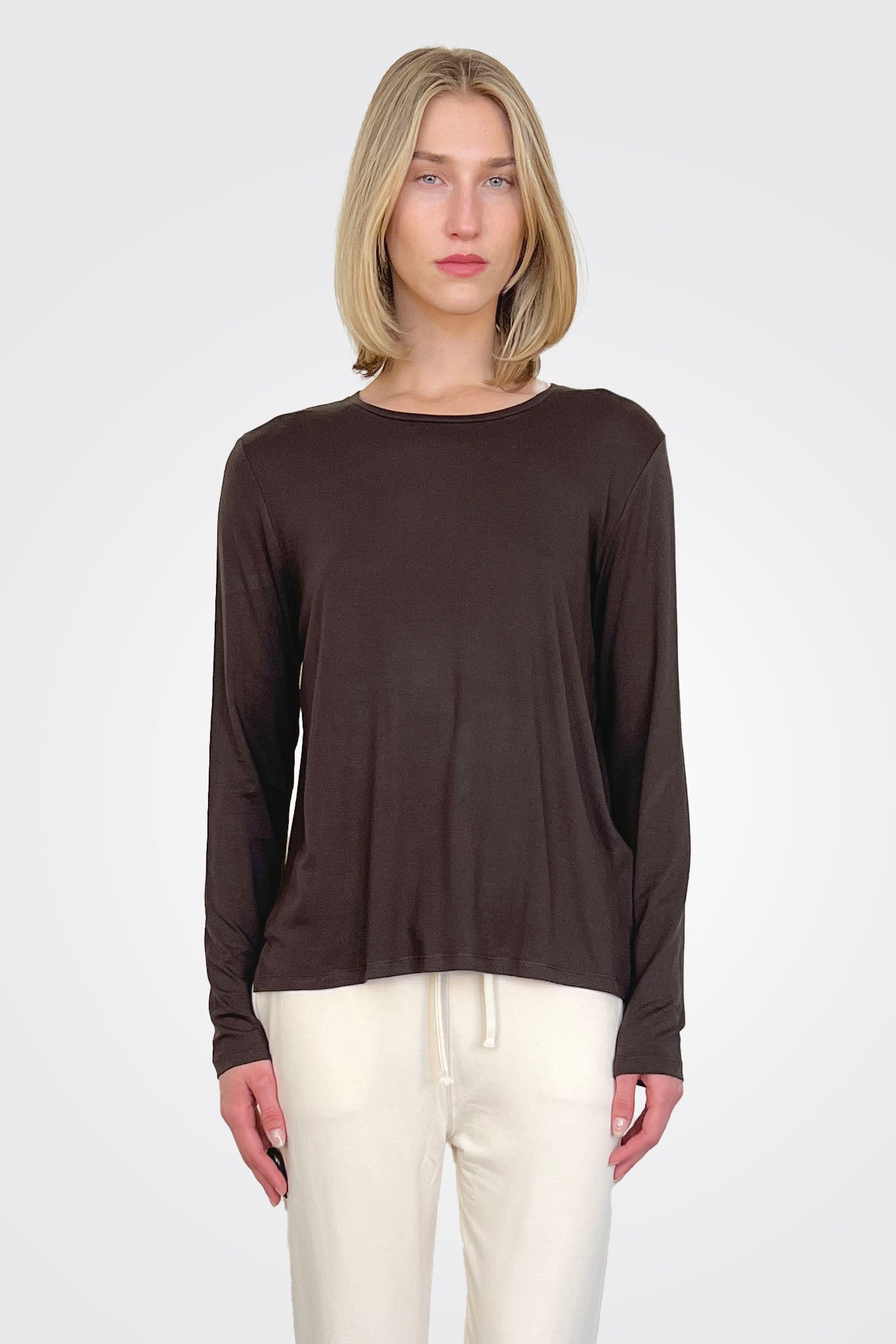 Soft Touch Semi Relaxed Crewneck - Coffee by Majestic | 25 South Boutiques