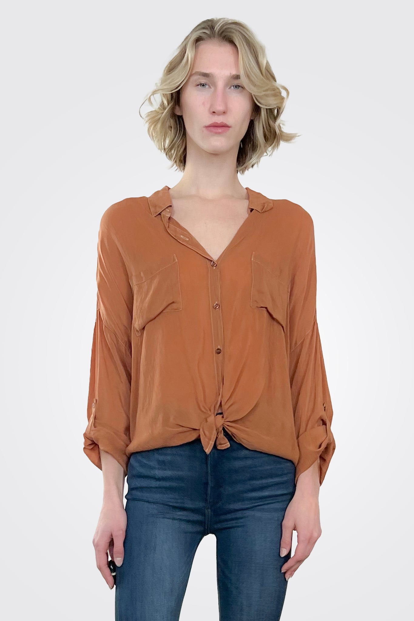 Cargo Pocket Tie Front Top - Copper by Maven West | 25 South Boutiques