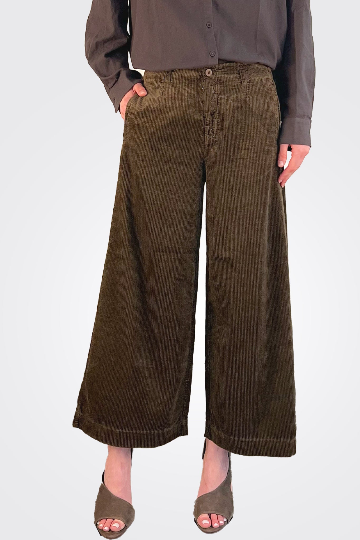 Wide Leg Corduroy Trousers - Chocolate by Transit Par-Such — alternate view