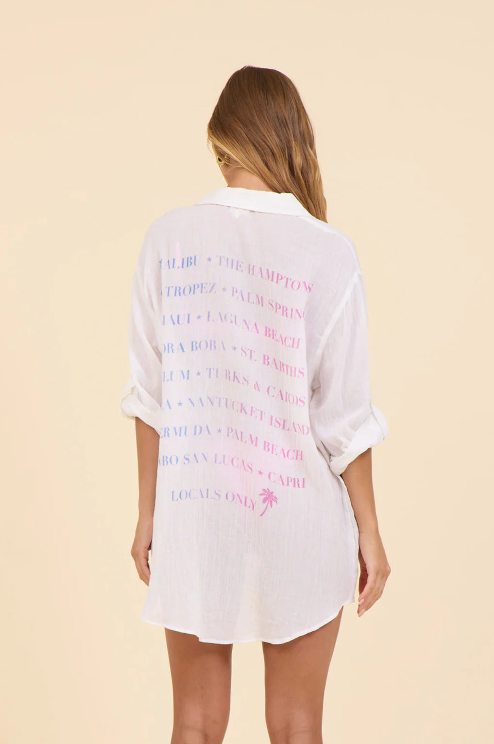 Cotton Word Back Button Down - White by Surf Gypsy — alternate view