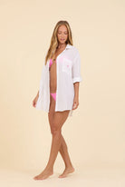 Cotton Word Back Button Down - White by Surf Gypsy — view 3