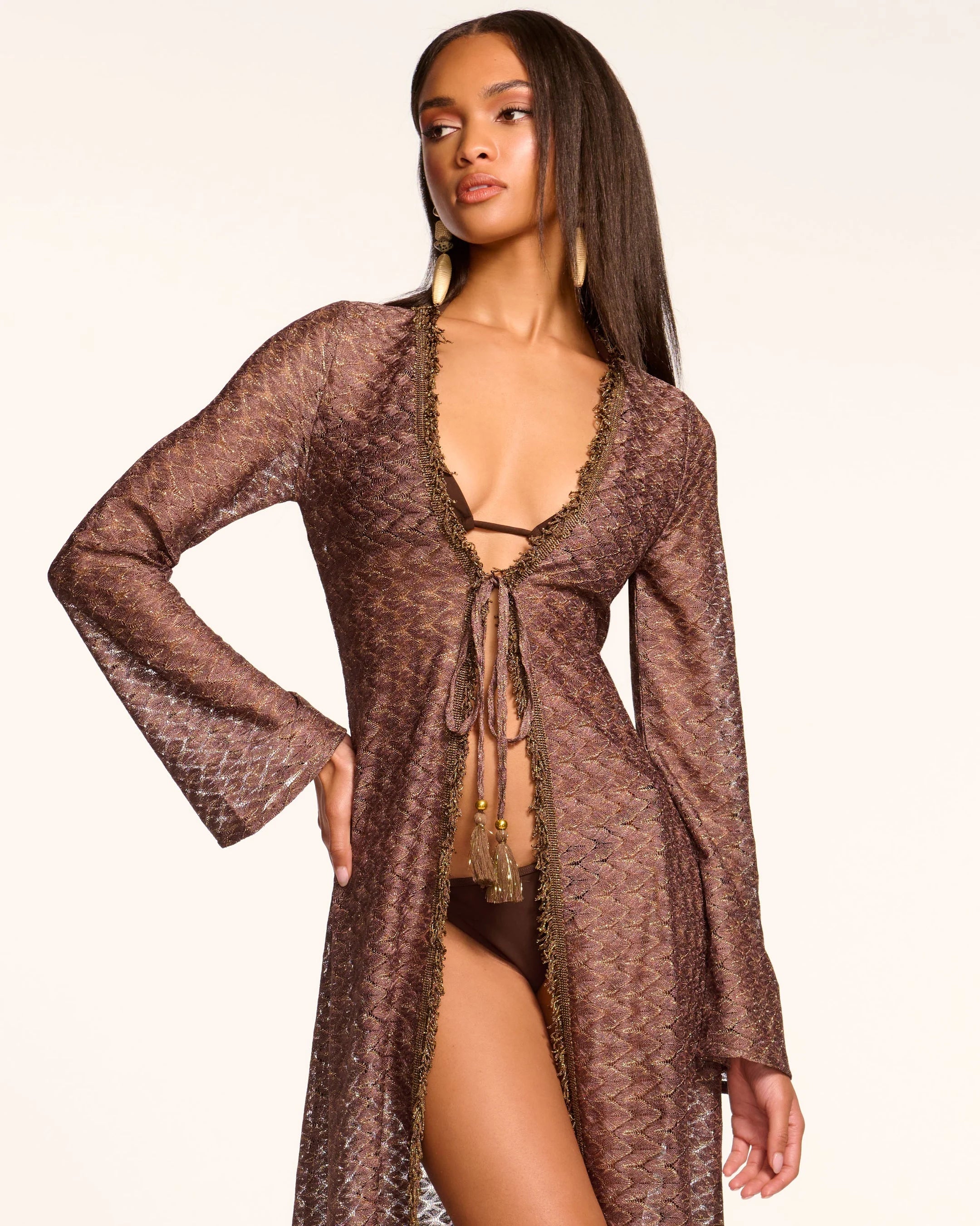 Fatima Zig Zag Coverup Dress - Bronze by Ramy Brook — alternate view