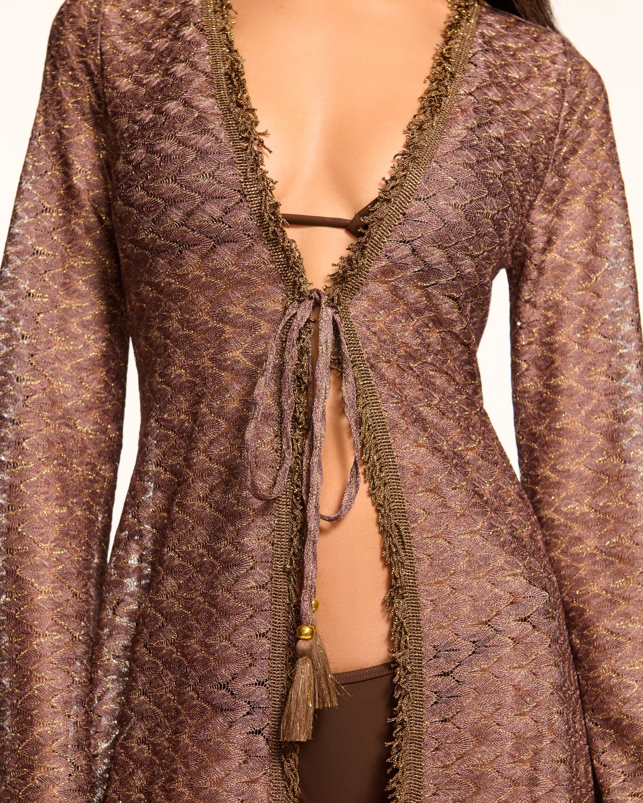 Fatima Zig Zag Coverup Dress - Bronze by Ramy Brook — view 3