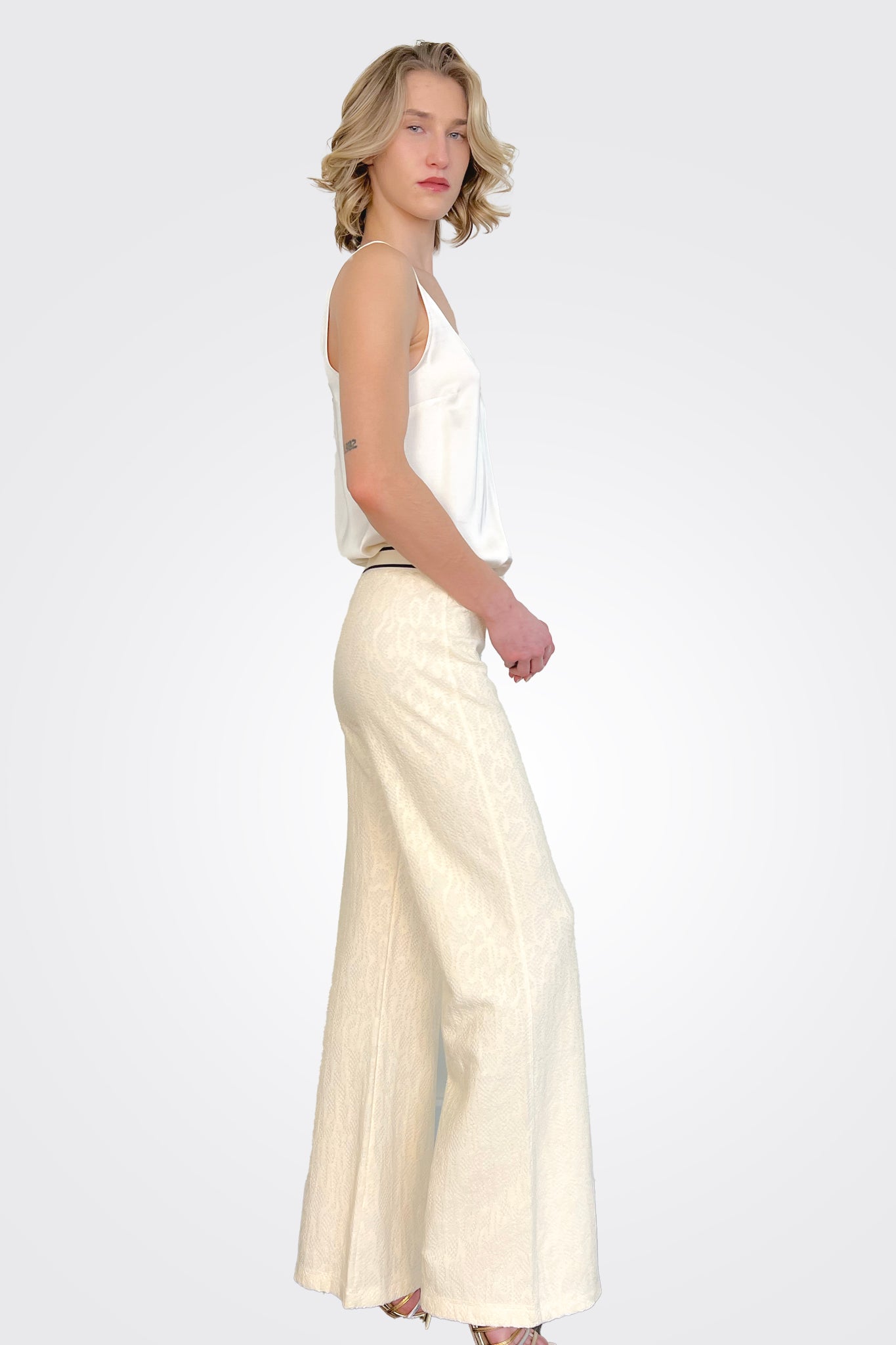 Long Straight Leg Pants - Cream by Seventy Venezia — view 3