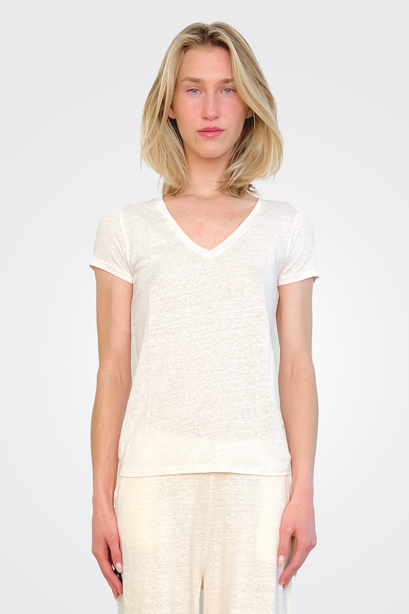 V Neck Tee - Cream by Majestic | 25 South Boutiques