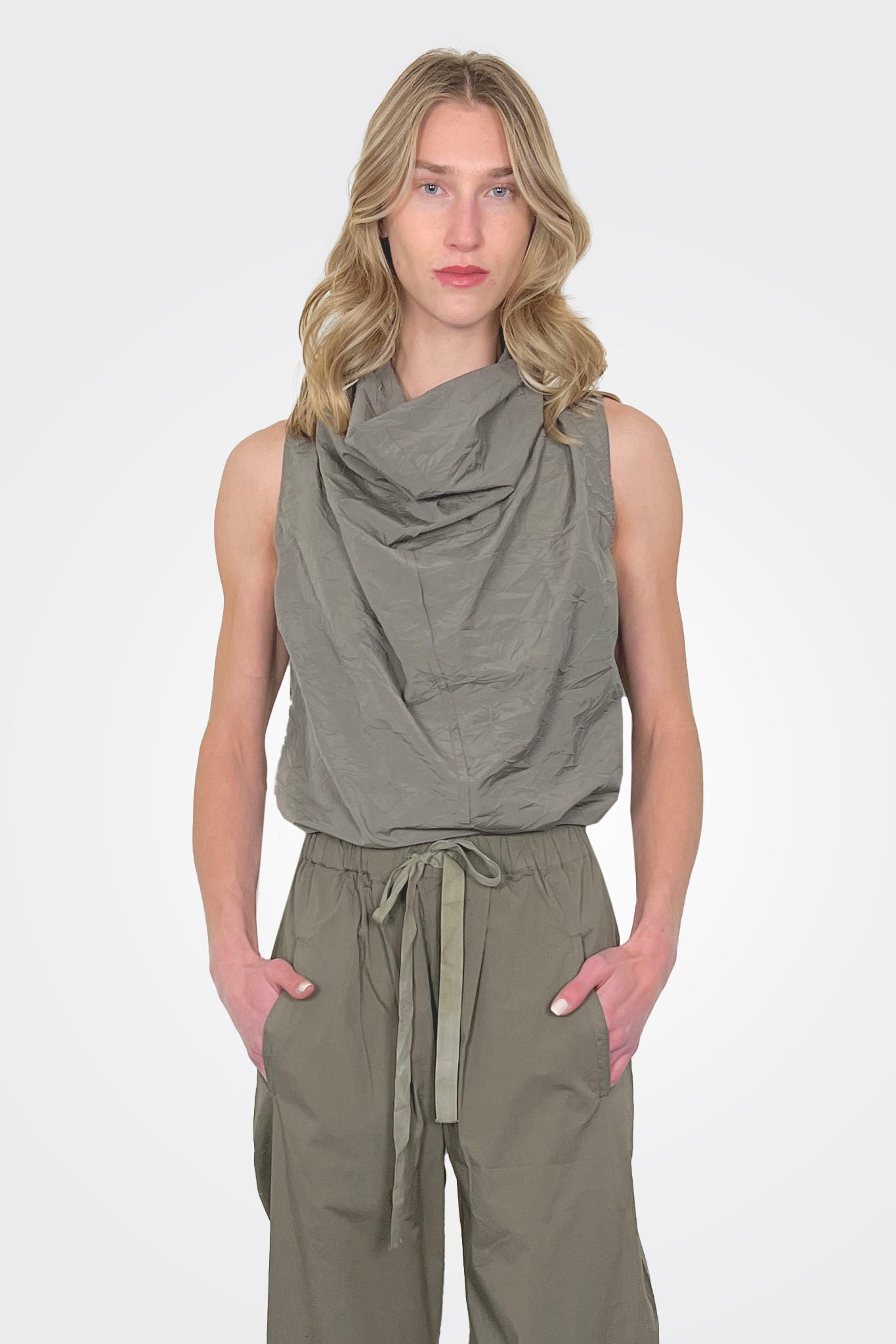 Crinkled Cotton Draped Top - Safari by Kristensen | 25 South Boutiques