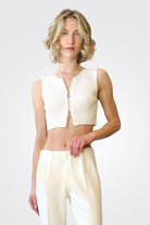Cropped Ribbed Zip Top - Cream by Liviana Conti | 25 South Boutiques