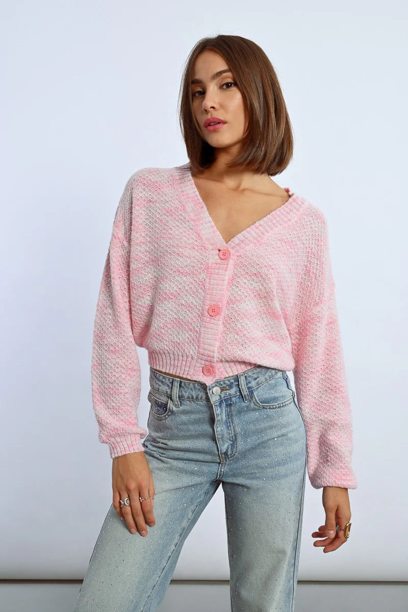 Cropped Knit Cardigan - Light Pink by Molly Bracken — view 3