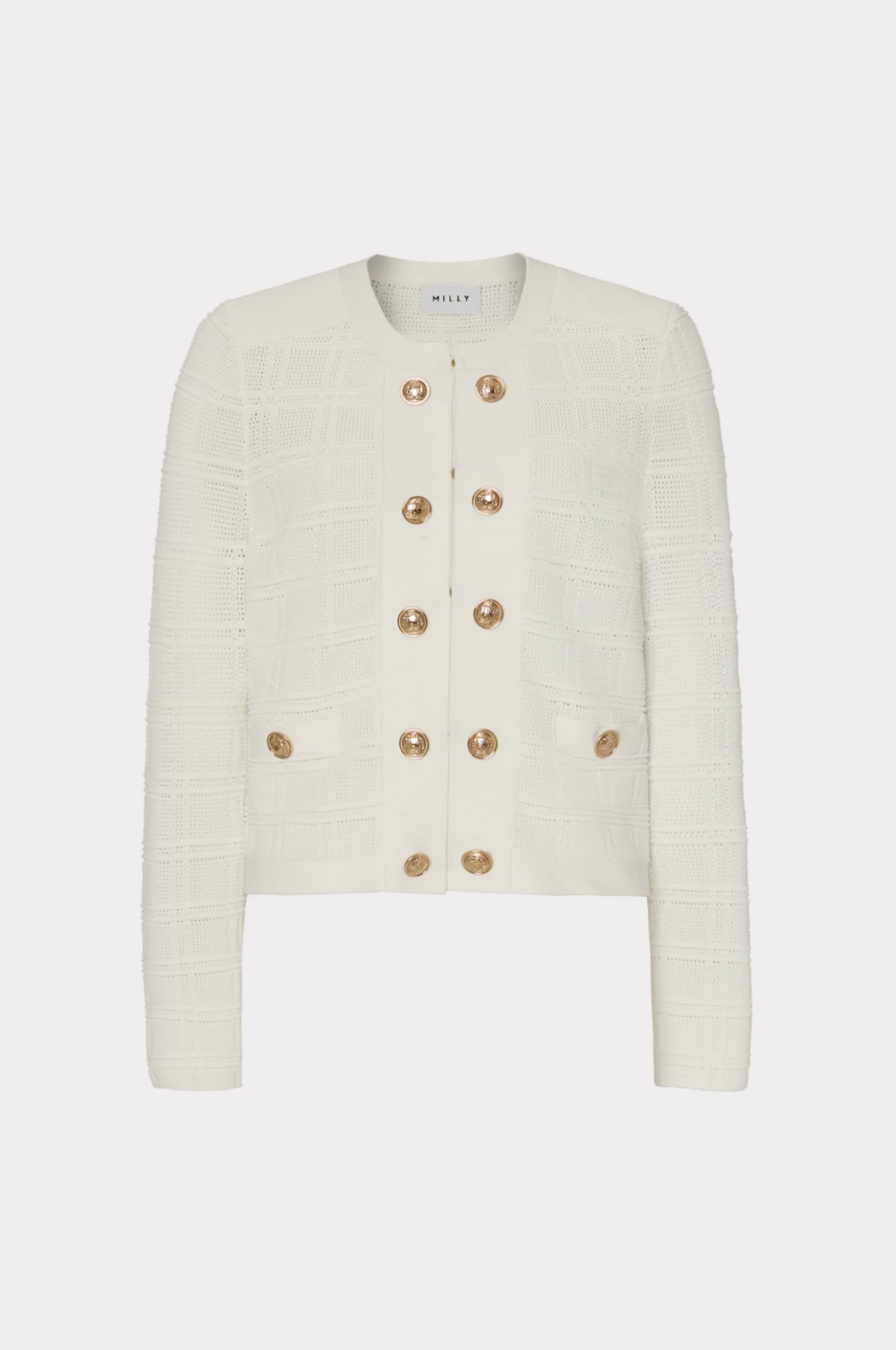 Pointelle Textured Knit Jacket - Ecru by Milly — view 4