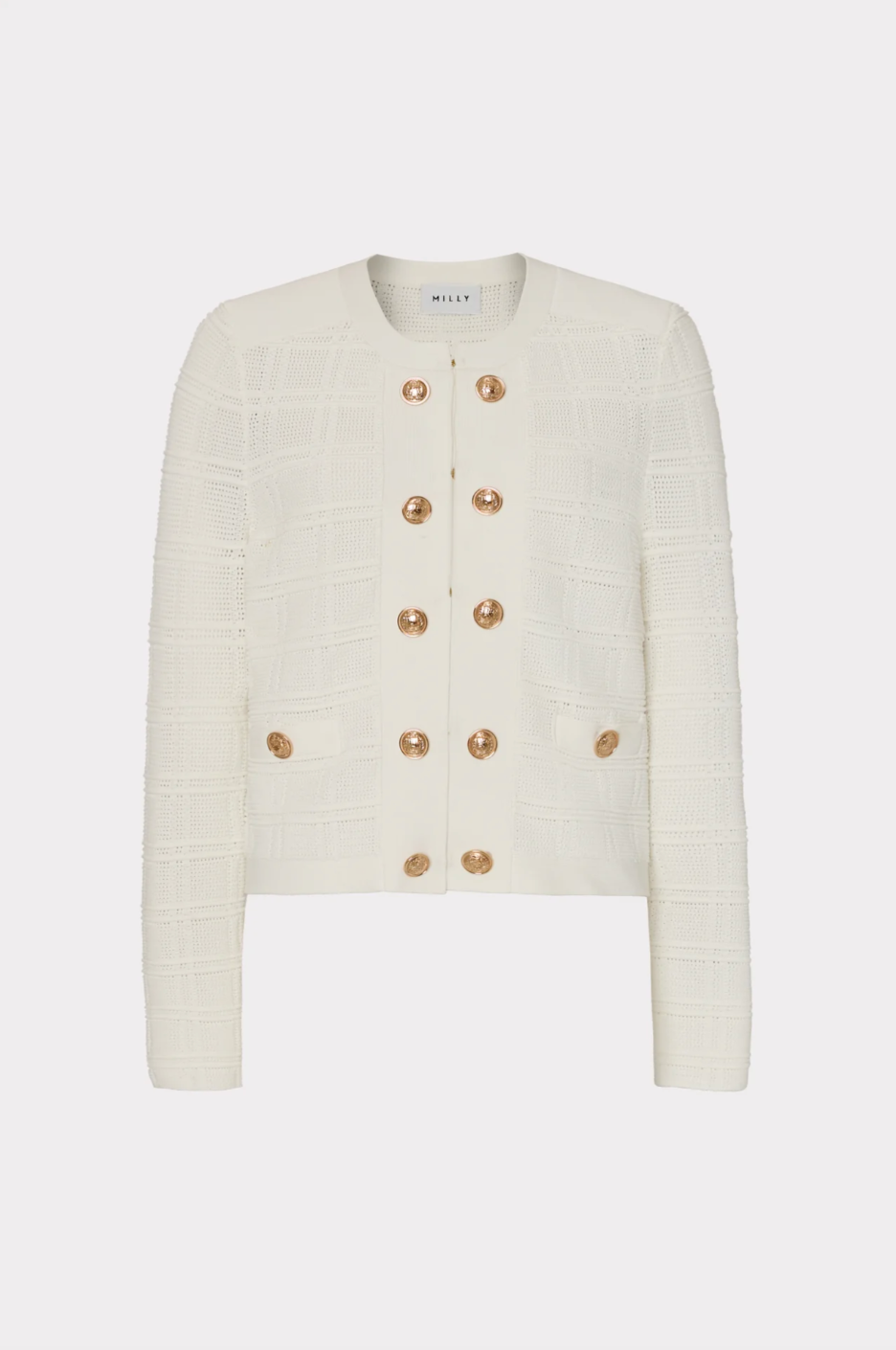 Pointelle Textured Knit Jacket - Ecru by Milly — view 4