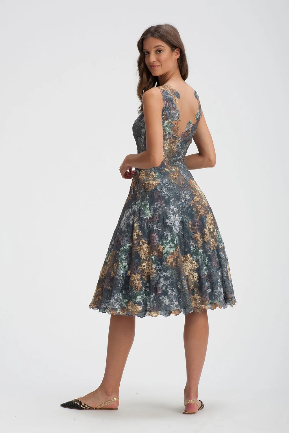 Floral Lace Tea Length Dress - Hazel Ash by Olvi's — alternate view