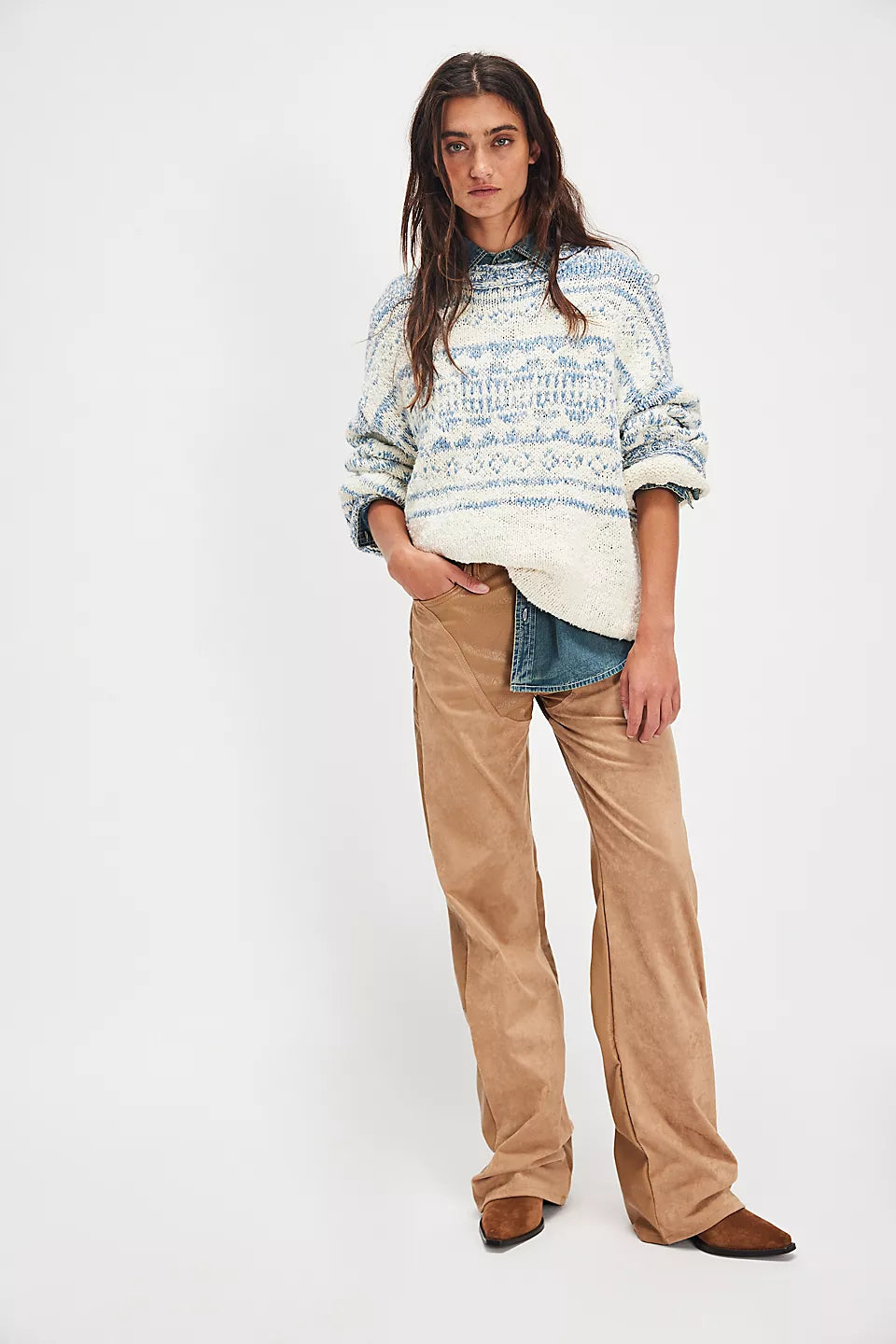 Dani Pattern Sweater - Cloud Combo by Free People — view 3