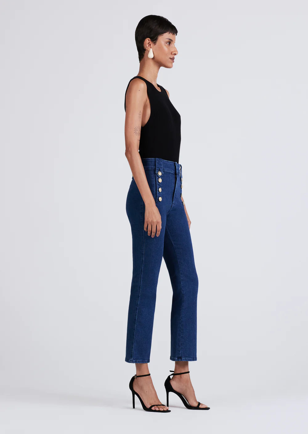 Robertson Crop Flare Trousers - Dark Wash Denim by Derek Lam — view 3