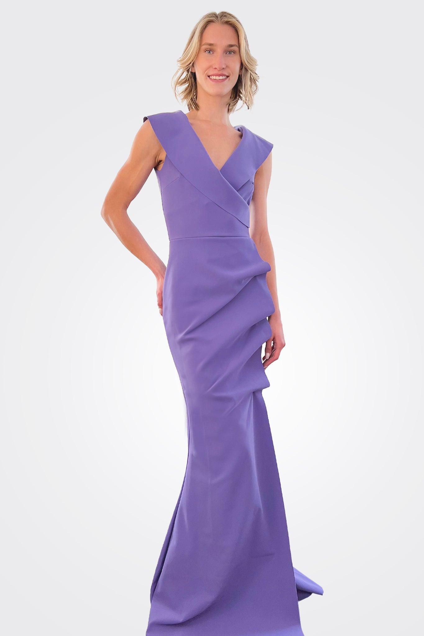 Norc Portrait Collar Mermaid Gown - Dark Lavender by Chiara Boni | 25 South Boutiques