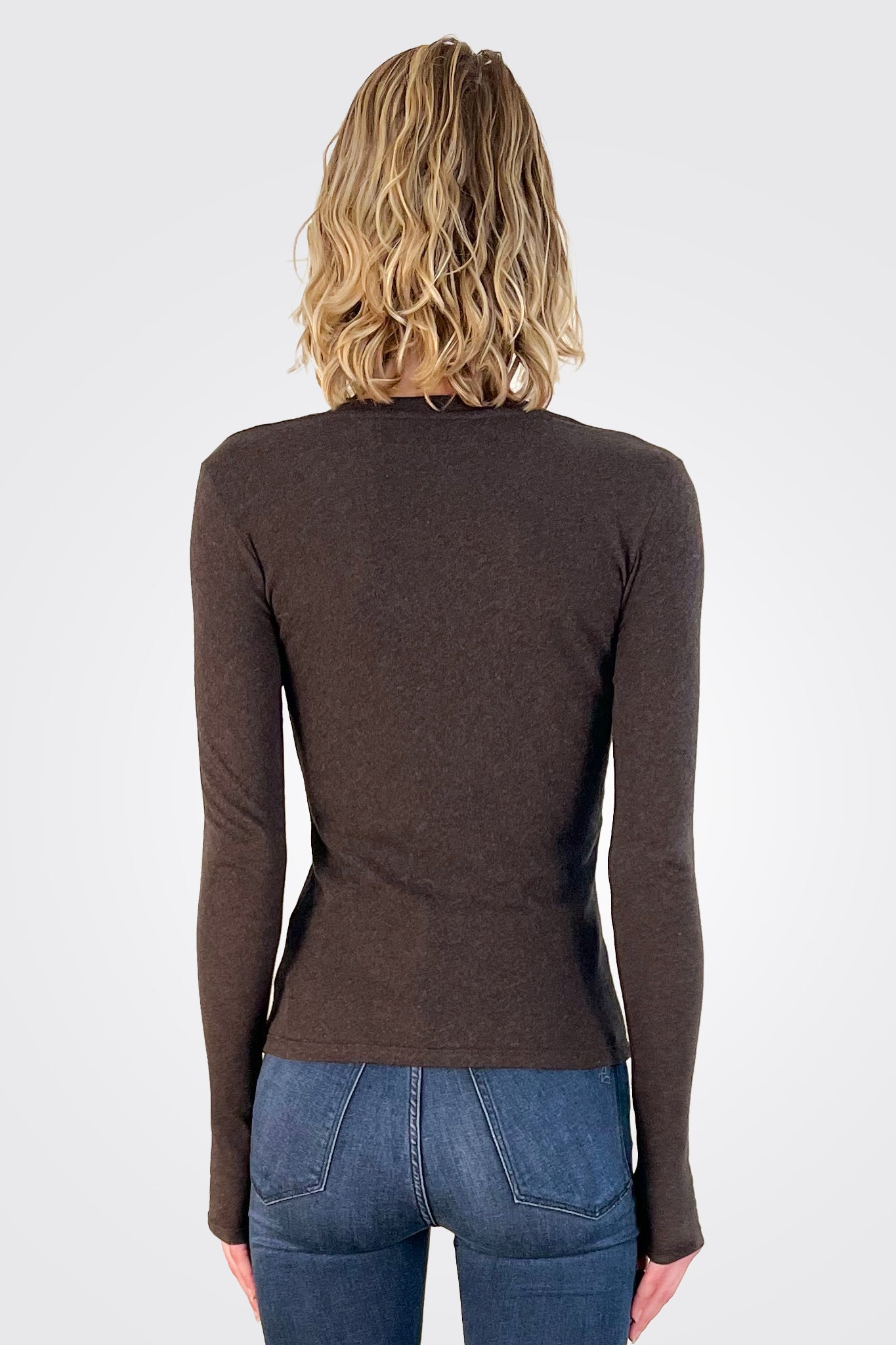 Cashmere Long Sleeve Cardigan - Dark Brown by Enza Costa — alternate view