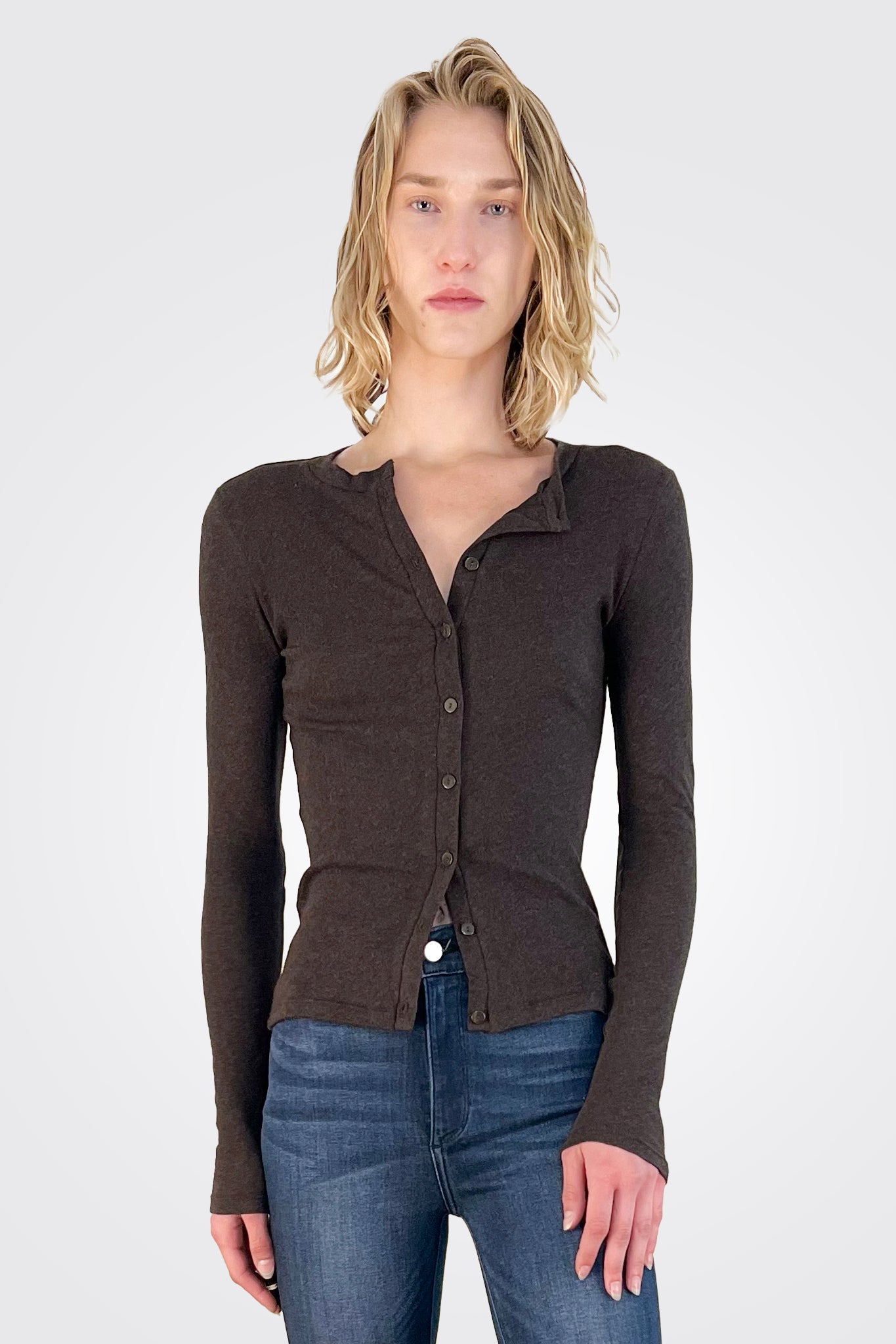 Cashmere Long Sleeve Cardigan - Dark Brown by Enza Costa | 25 South Boutiques