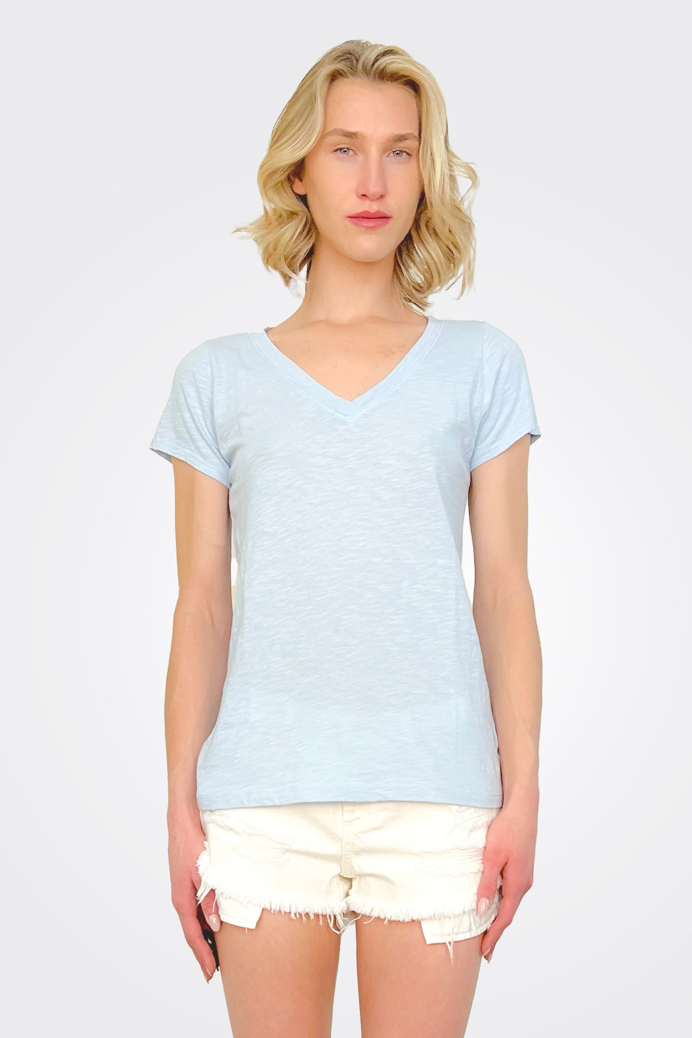 Jilian Original Slub V Neck Tee - Dew Drop by Velvet | 25 South Boutiques