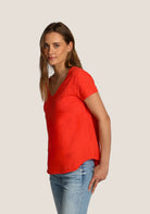 Short Sleeve Deep V Tee - Poppy Red by Dylan — view 3