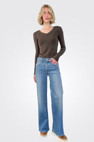 Luxe Long Sleeve V Neck - Chocolate by Crown Jewel — view 4