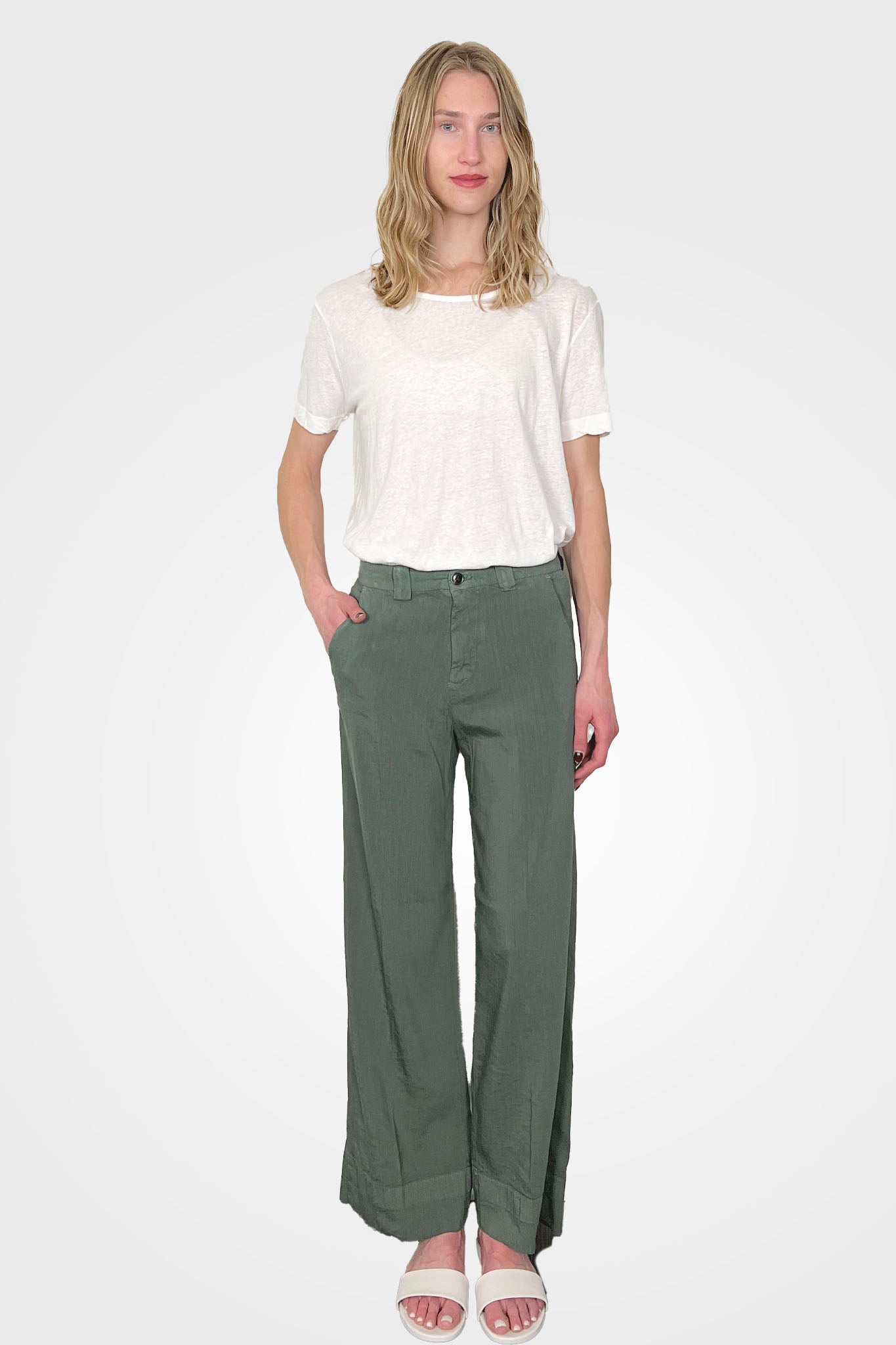 Wide Leg Hem Trousers - Dark Green by White Sand | 25 South Boutiques