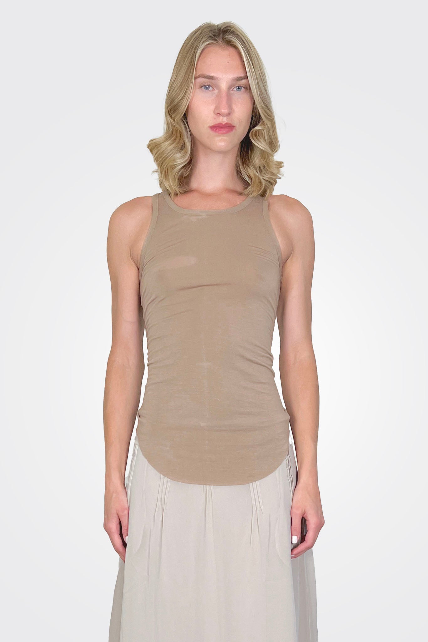 Cotton Cashmere Tank Top - Dark Camel by Kristensen — view 3