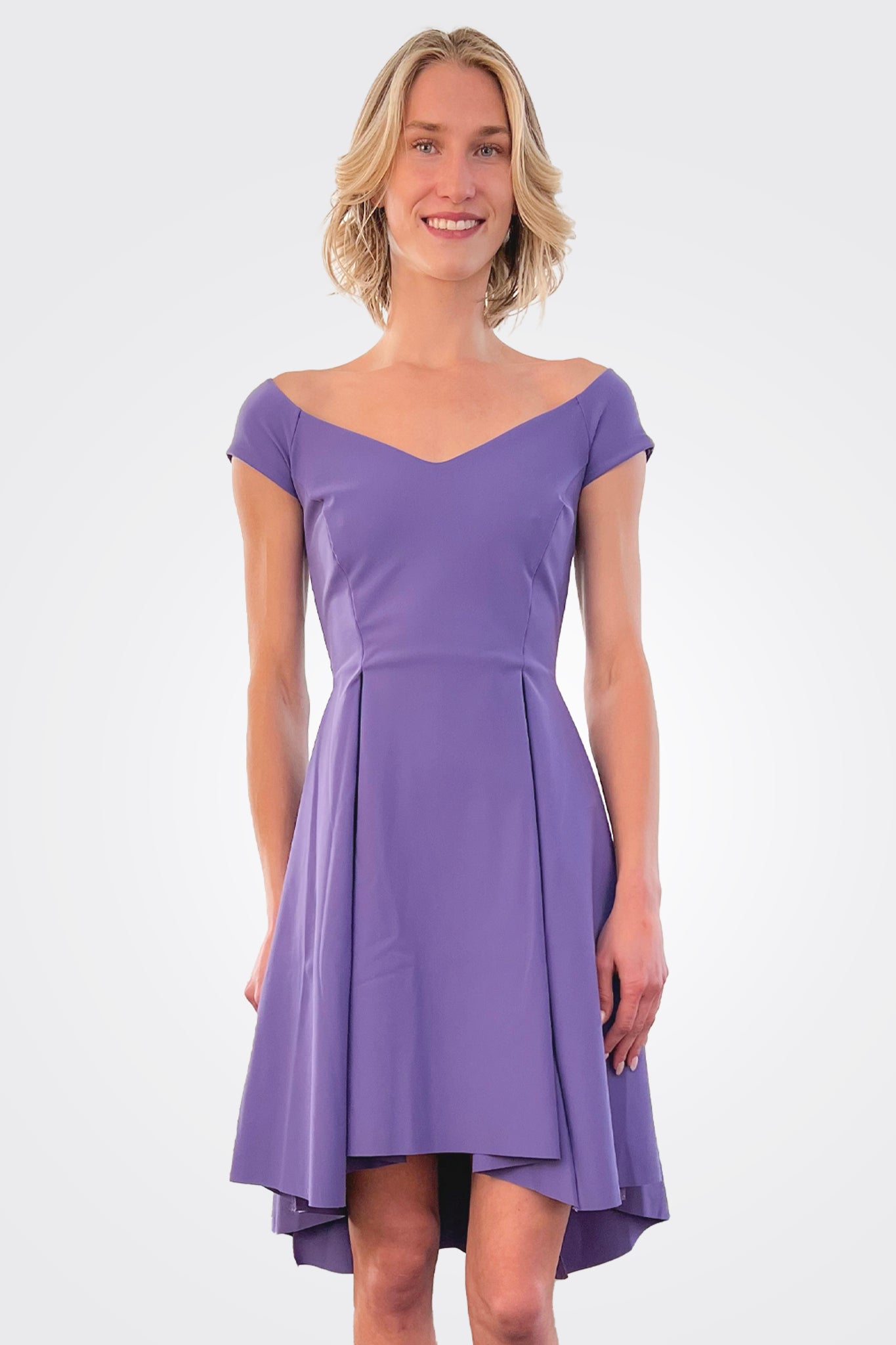 Fairissa Pleated Off-Shoulder High-Low Dress - Dark Lavender by Chiara Boni — view 3