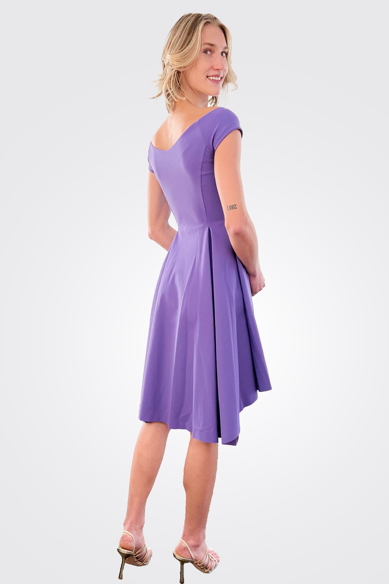 Fairissa Pleated Off-Shoulder High-Low Dress - Dark Lavender by Chiara Boni — alternate view