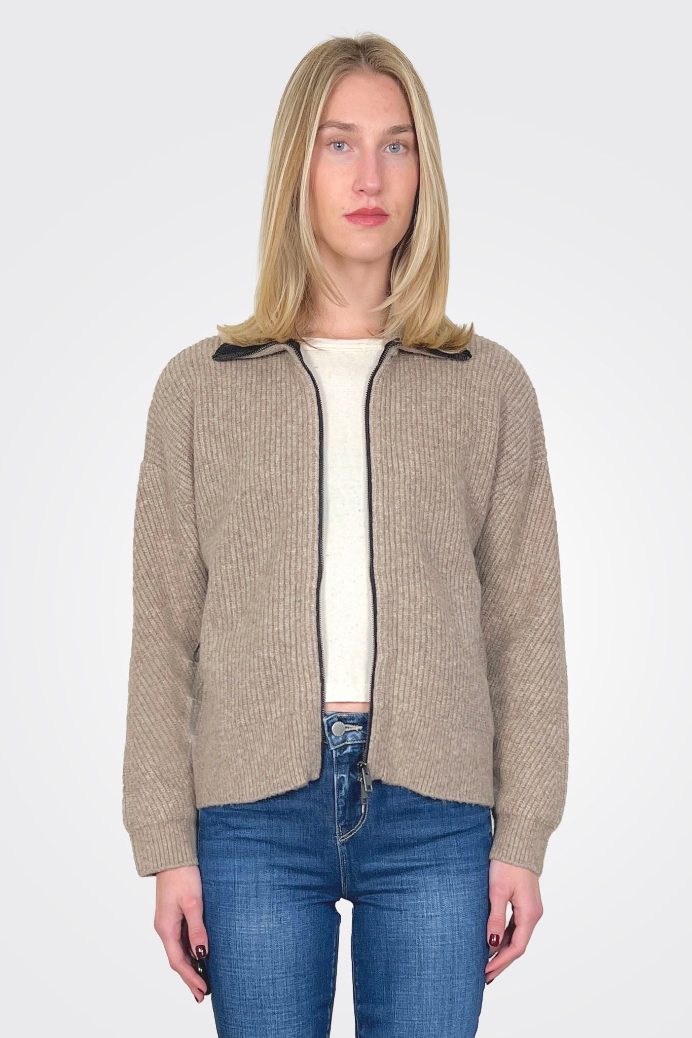 Cali Zip Up Sweater - Dark Oatmeal by Michael Stars | 25 South Boutiques
