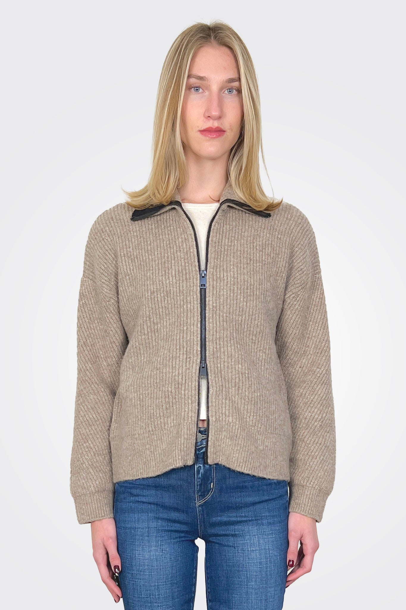 Cali Zip Up Sweater - Dark Oatmeal by Michael Stars — alternate view
