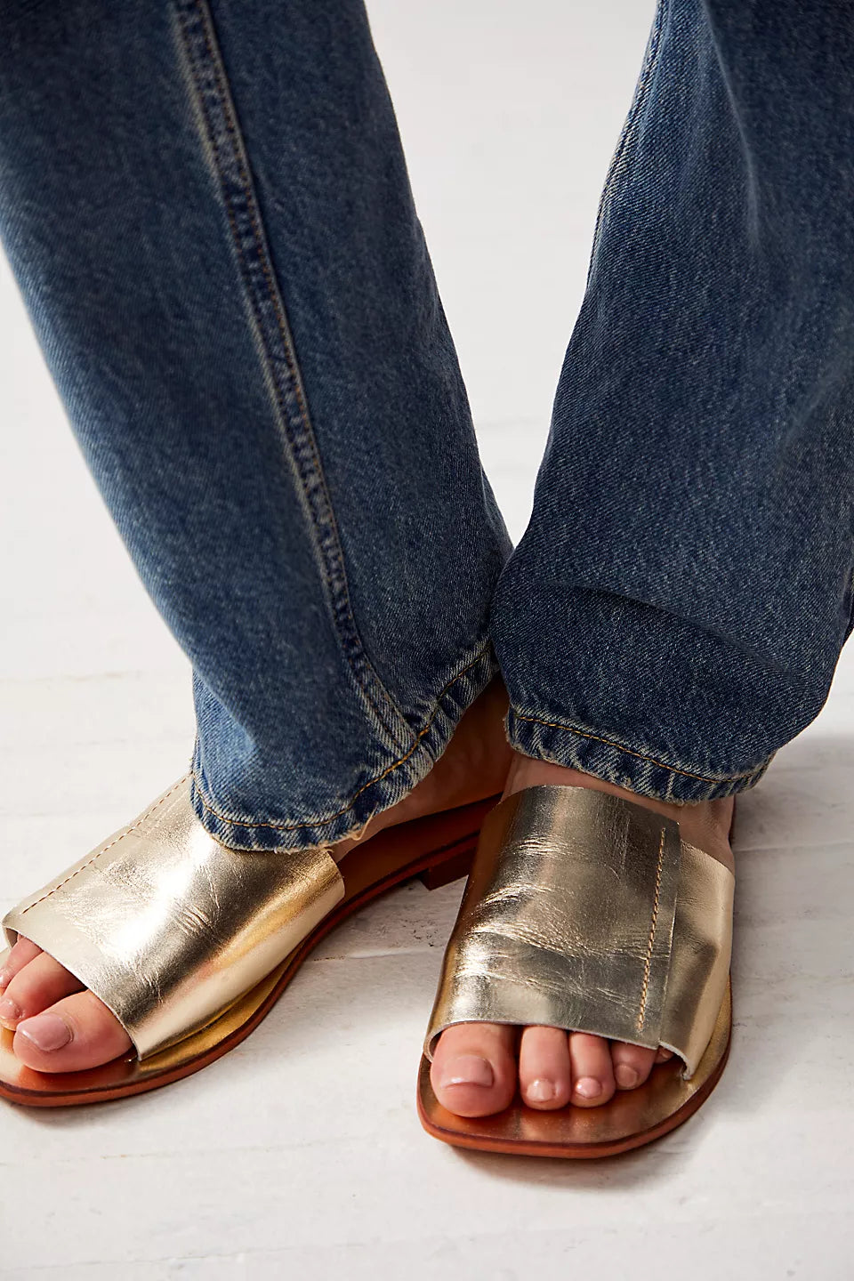 Verona Slide Sandals - Gold by Free People — view 3