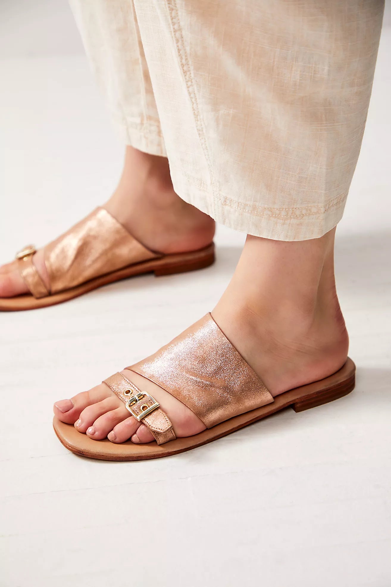 Mila Minimal Flat Sandals - Rose Gold by Free People — view 3
