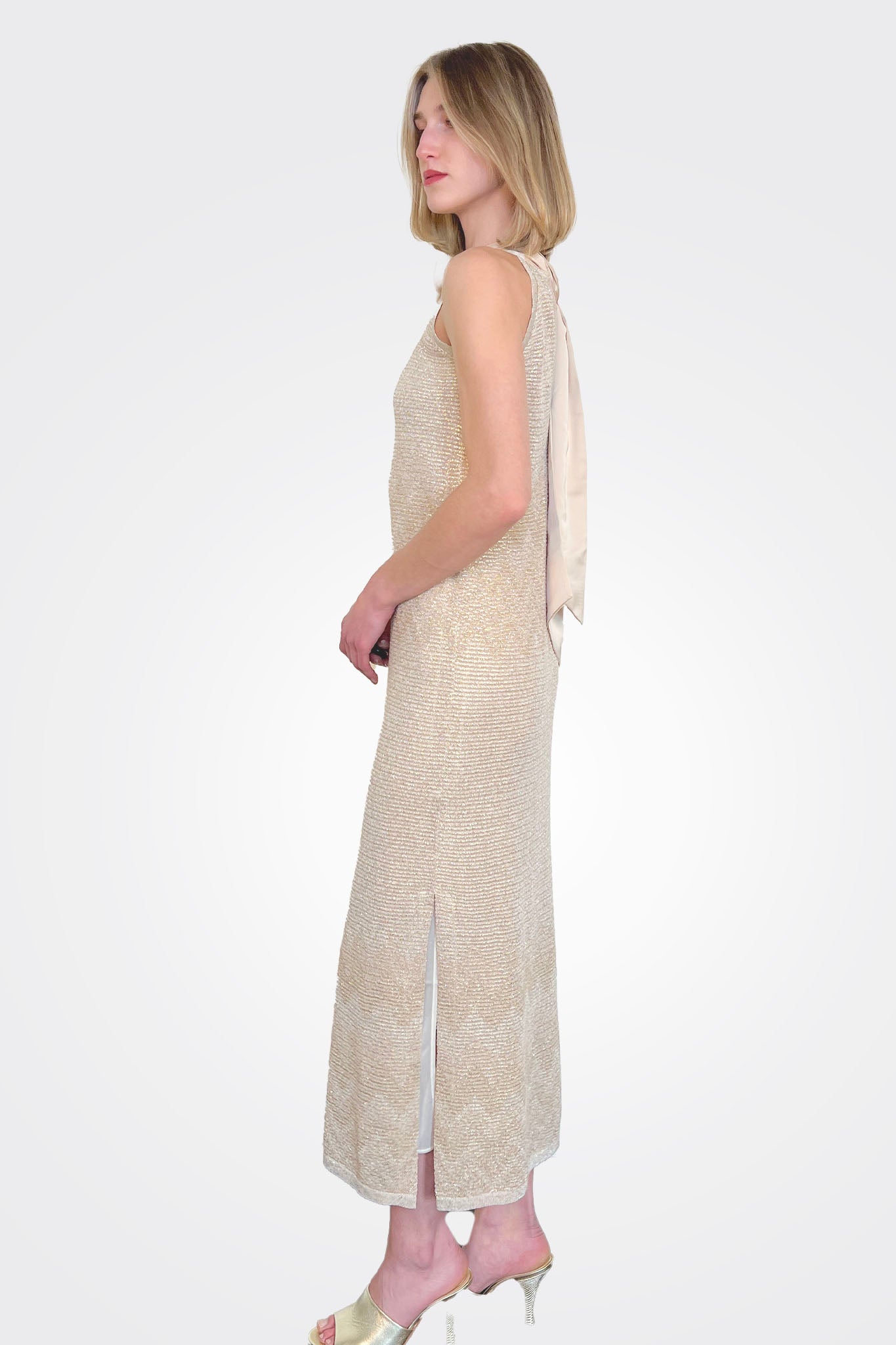 Tie Neck Back Dress - Avorio by D. Exterior — view 3