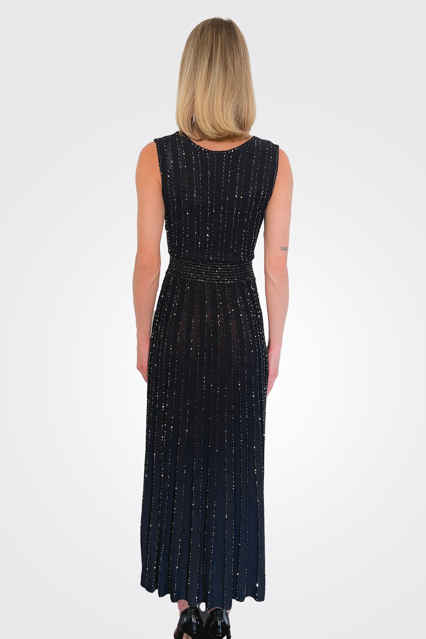 Sequin Stripe V Neck Dress - Nero by D. Exterior — alternate view