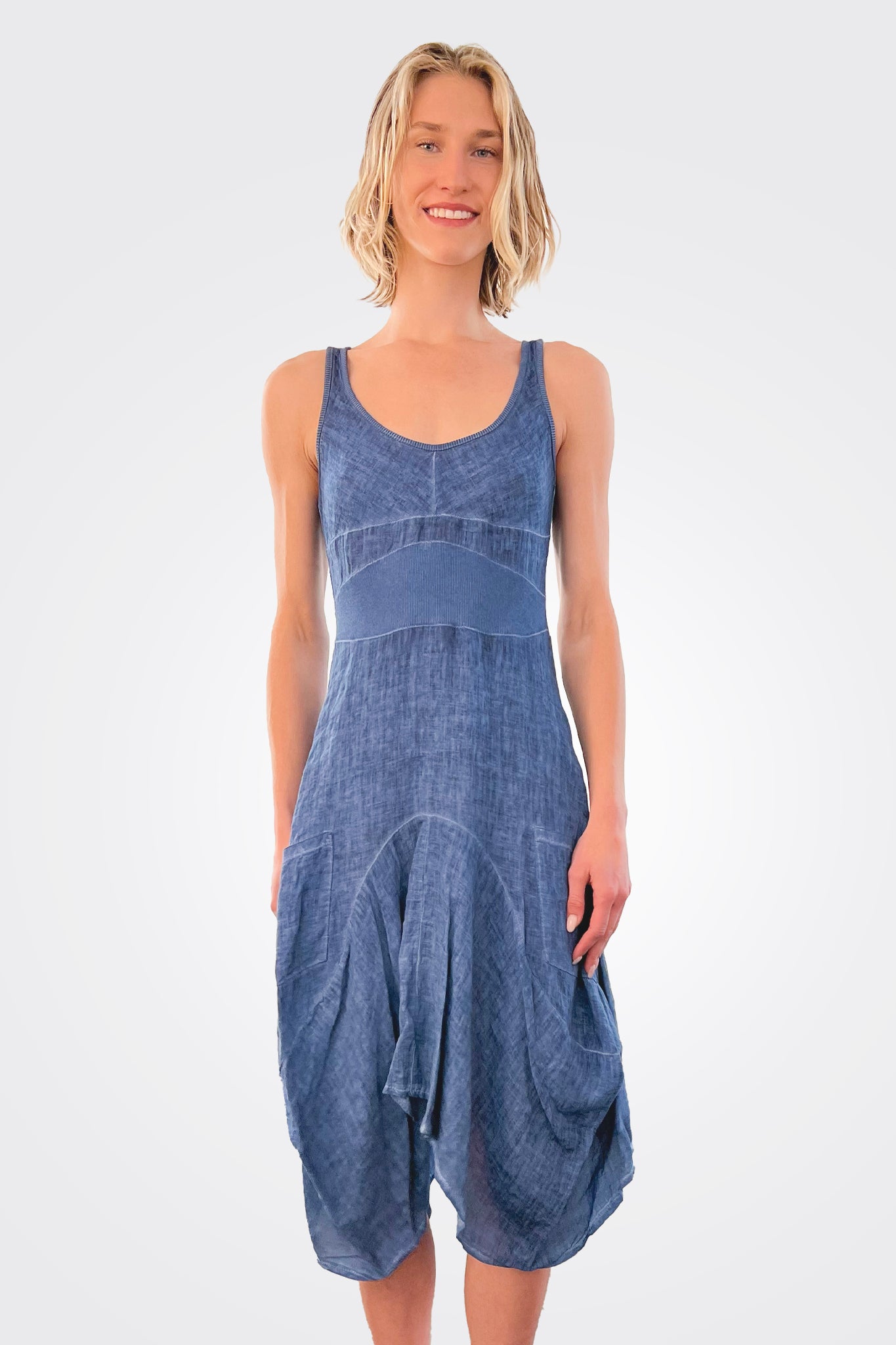 Linen Magic Dress - Blu Notte by Inizio — alternate view