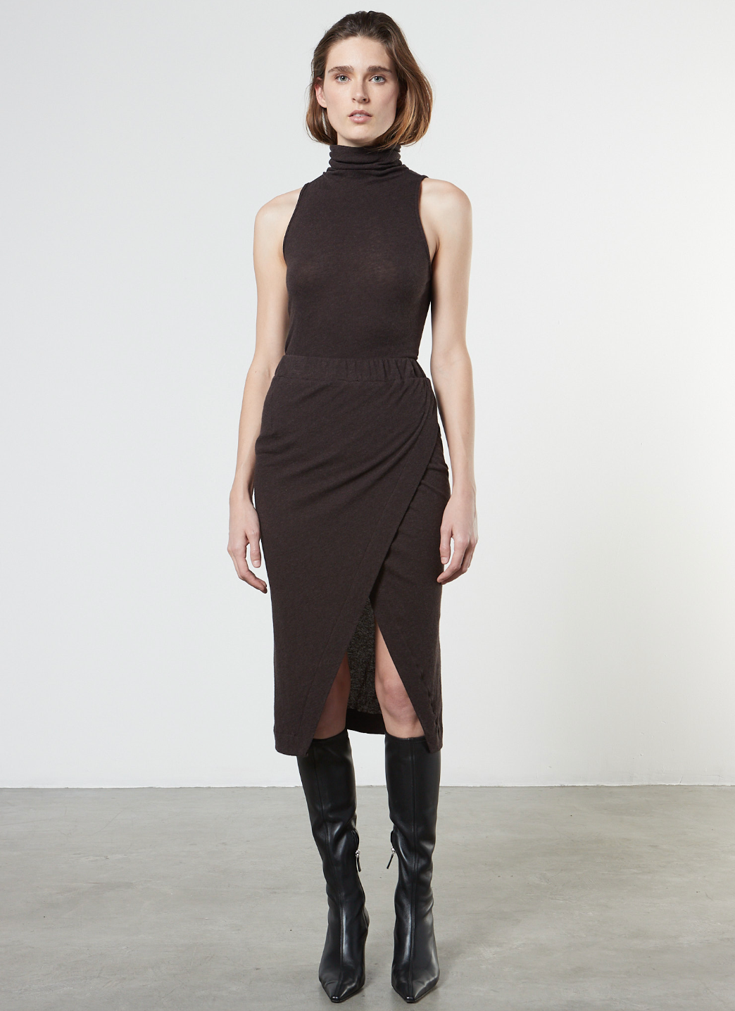Cashmere Halter Top - Dark Brown by Enza Costa — alternate view