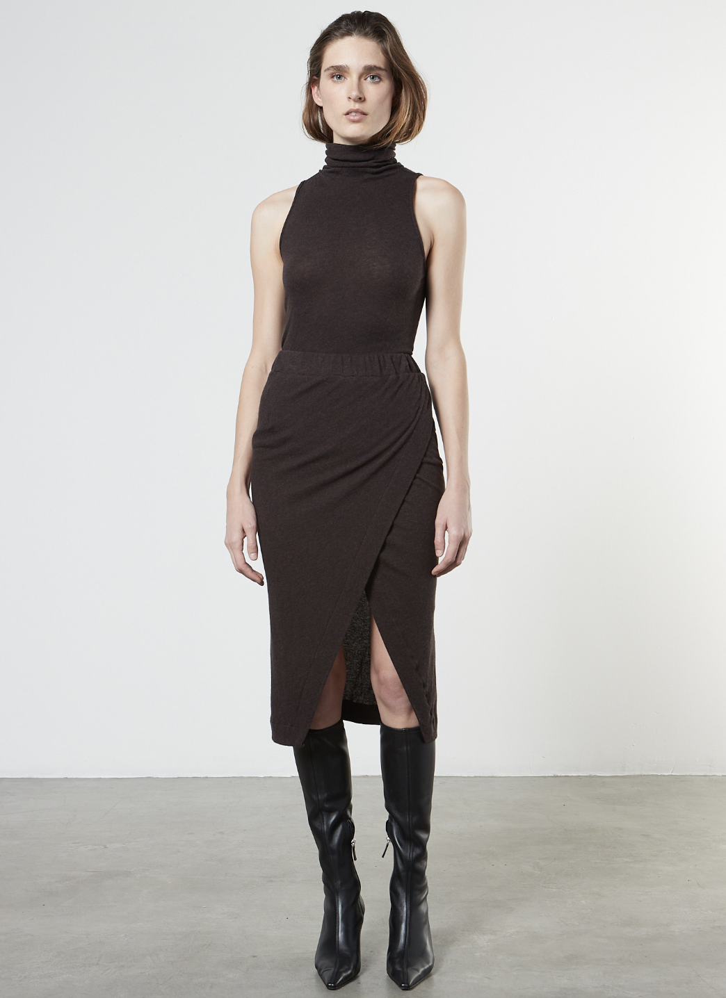 Cashmere Halter Top - Dark Brown by Enza Costa — alternate view