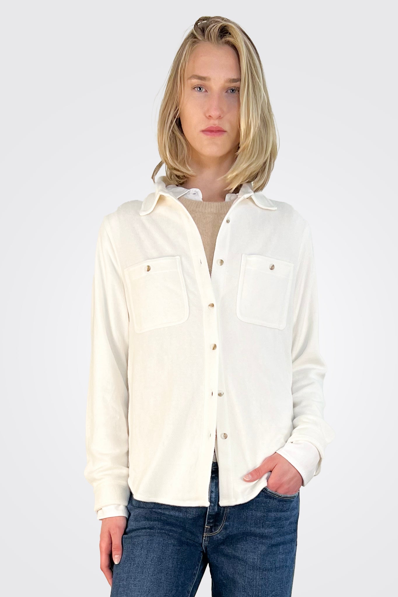 Button Up Shacket - White by Dylan | 25 South Boutiques