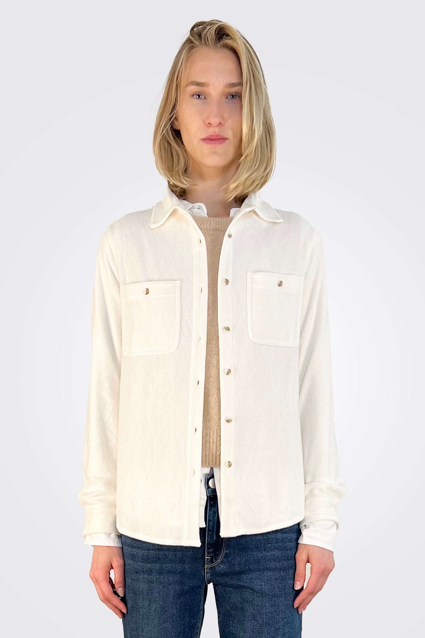Button Up Shacket - White by Dylan — alternate view