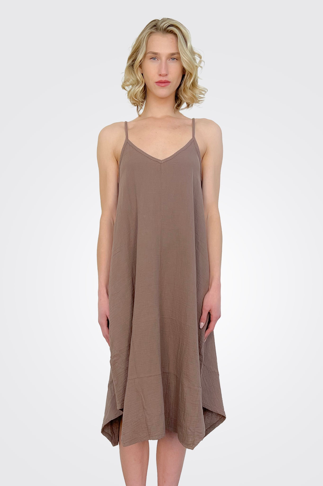 Cami V Neck Midi Handkerchief Dress - Earth by Bobi — alternate view