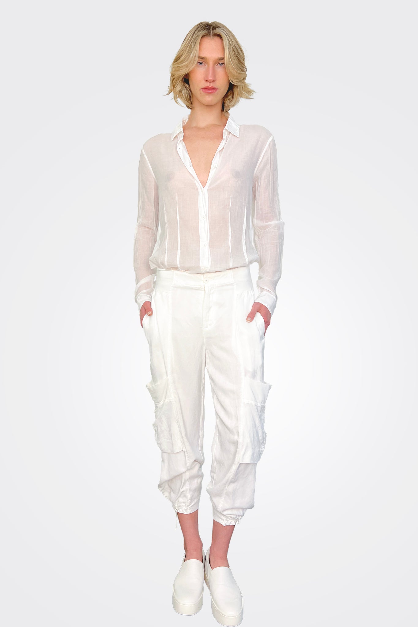 Sheer Seam Design Shirt - White by European Culture — view 4