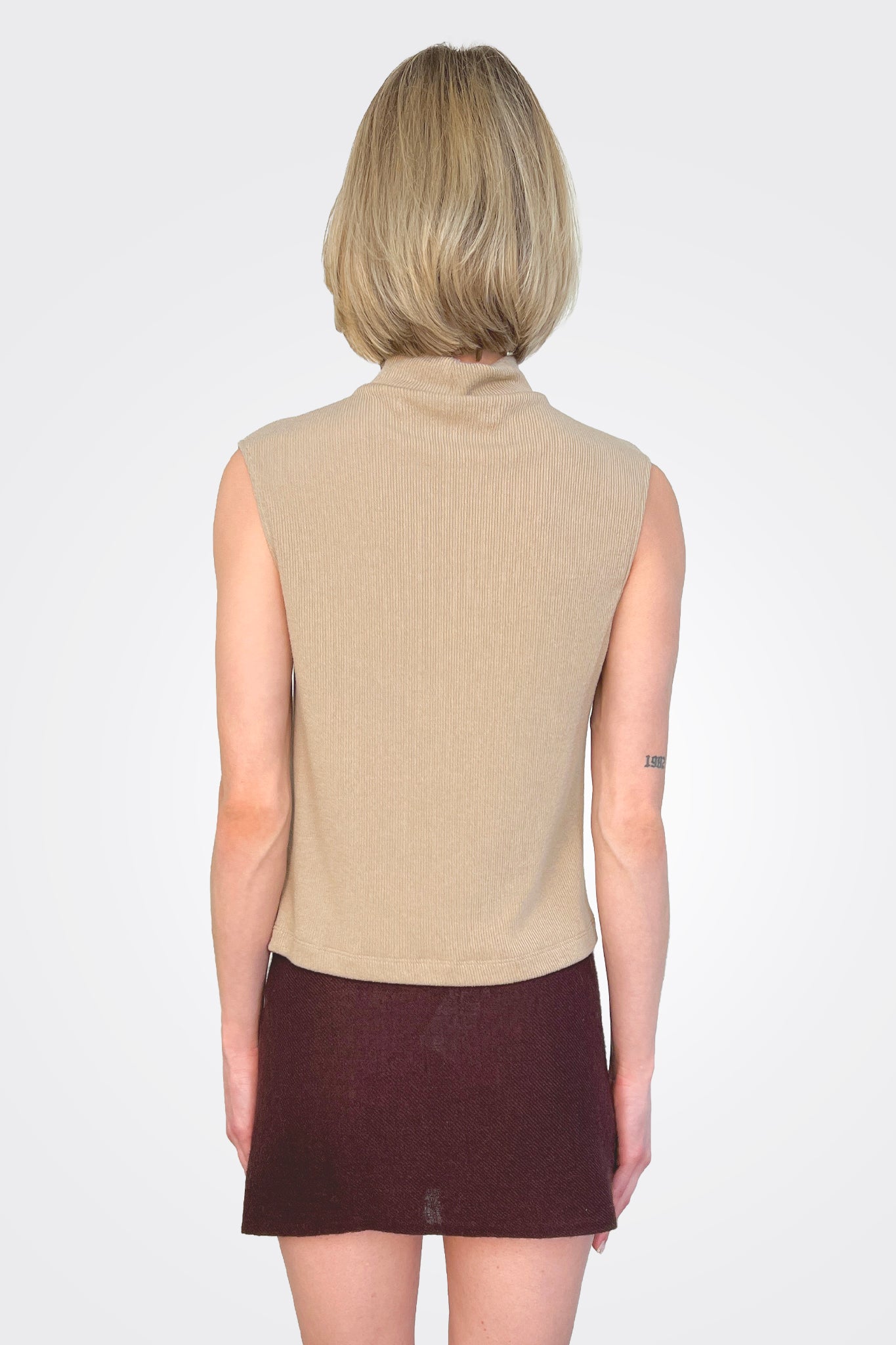 Sleeveless Knit Turtleneck Top - Khaki by Enza Costa — alternate view