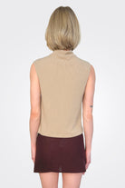 Sleeveless Knit Turtleneck Top - Khaki by Enza Costa — alternate view