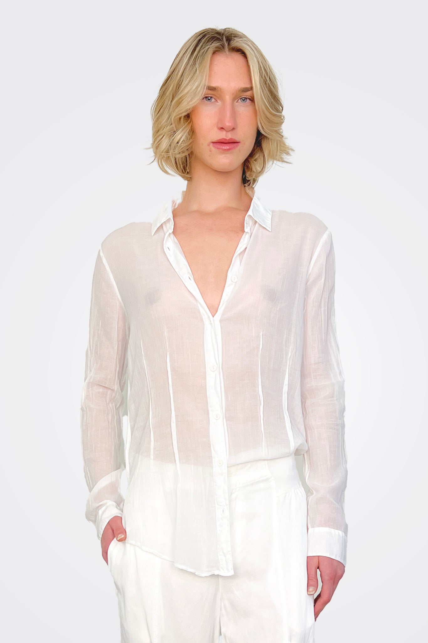 Sheer Seam Design Shirt - White by European Culture — alternate view