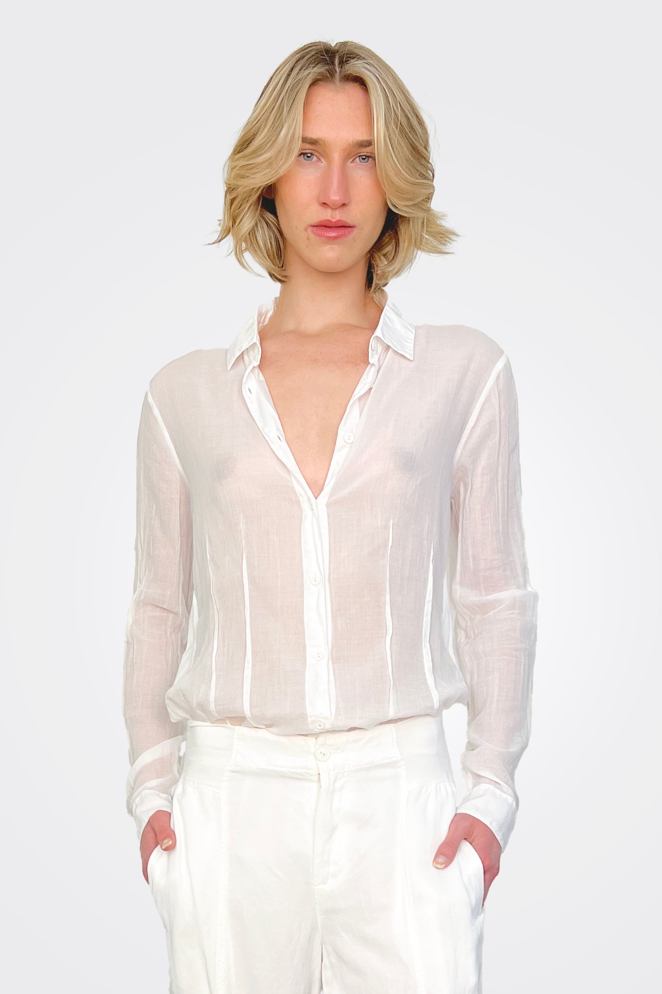 Sheer Seam Design Shirt - White by European Culture | 25 South Boutiques