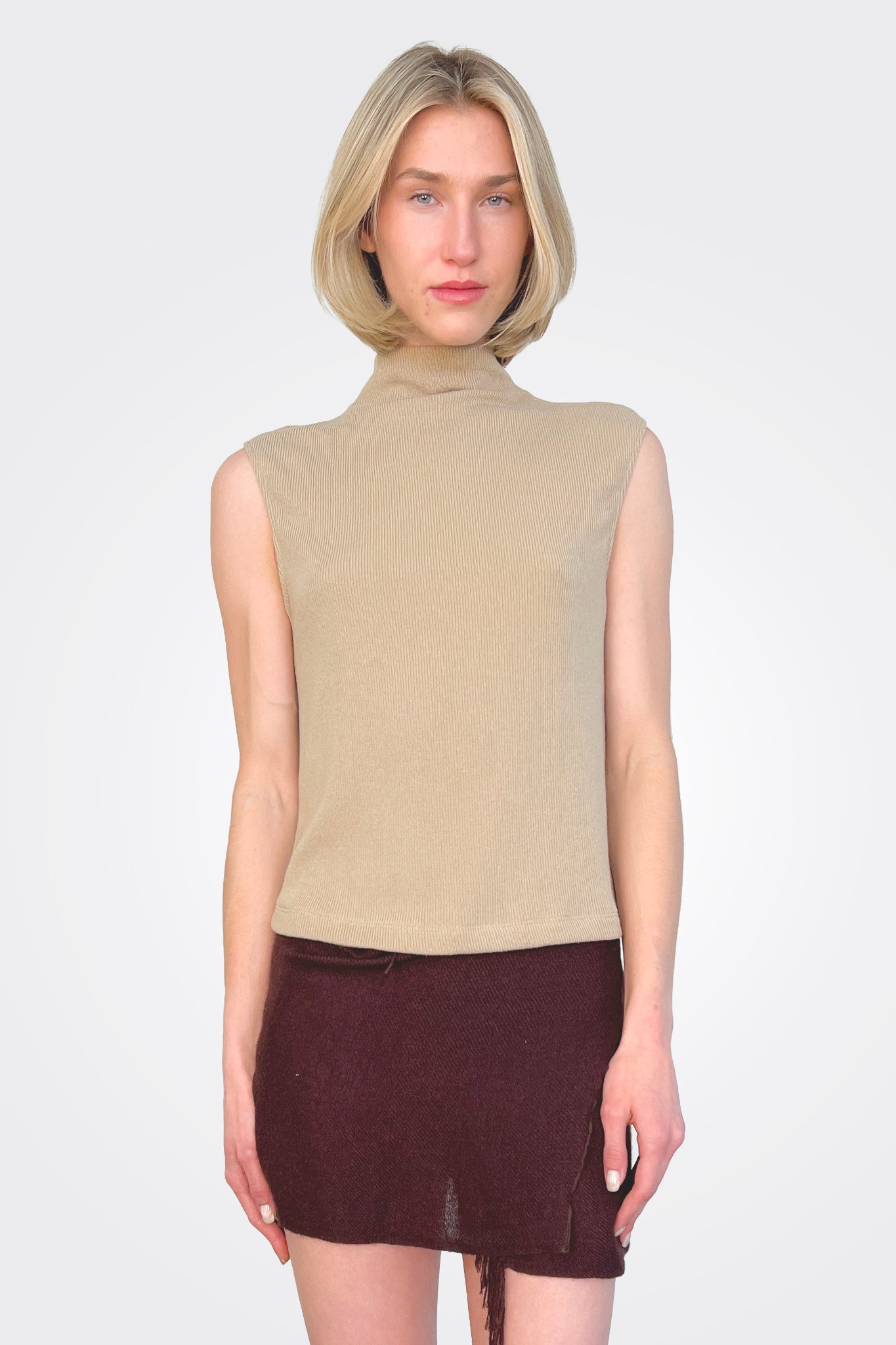 Sleeveless Knit Turtleneck Top - Khaki by Enza Costa | 25 South Boutiques